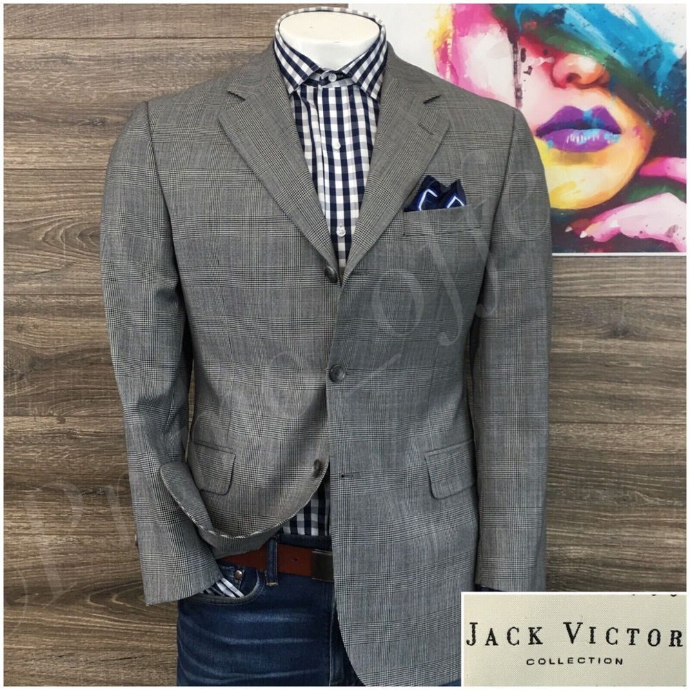 Jack Victor Mens Blazer Sport Coat Three Button‎ Casual Jacket 40R Wool Suits